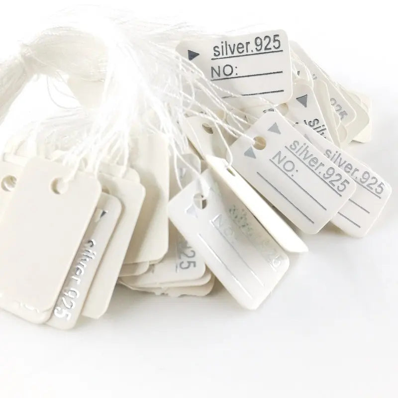 500 Pcs Jewelry Strung Pricing Price Tags with String Silver Merchandise Cloth Label Price Label