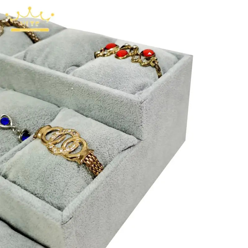 3-Layer Ladder Watch Display Tray with Pillows 12 Girds Bracelet Holder Pretty Rose Red Jewelry Trays Jade Bracelet Organizer