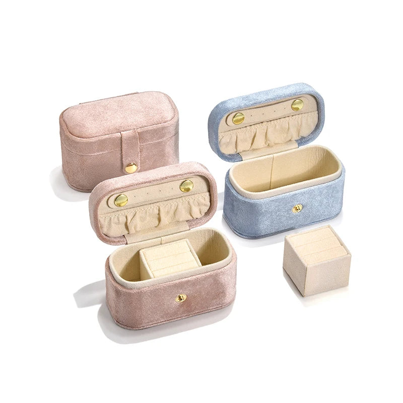Portable Velvet Small Jewelry Box Jewelry Packaging Box Velvet Ring Earring Container Traditional Festival Gift Packing Boxes