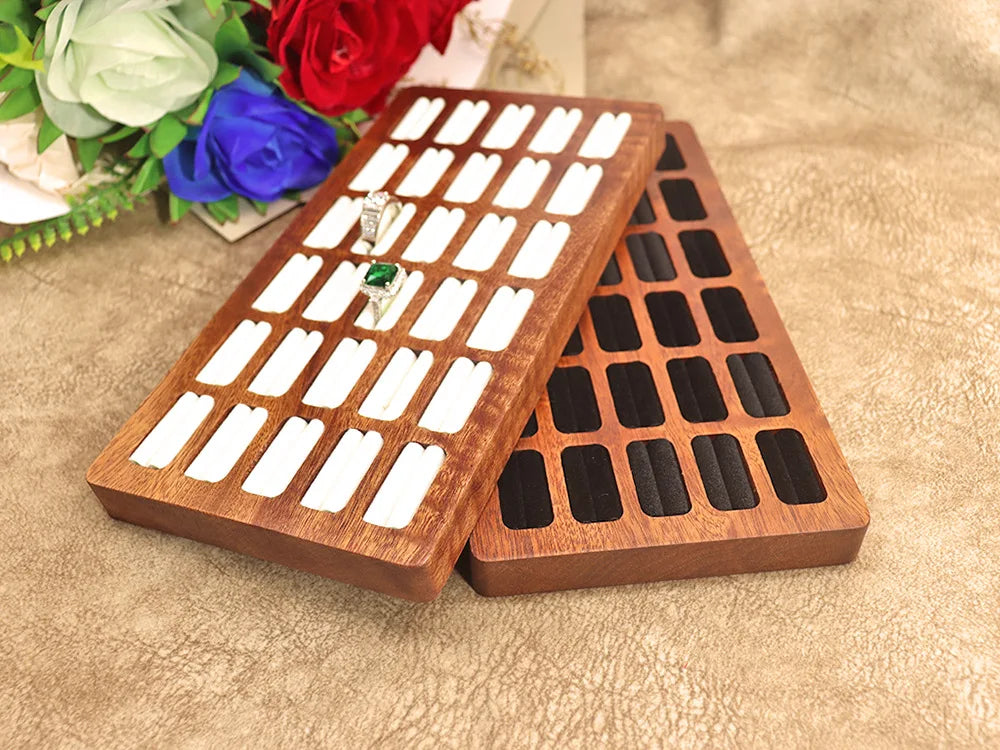 High-Capacity 20/30/42 Slots Ring Display Tray Wood Ring Ear Studs Storage Packaging Case Jewelry Exhibitors Dipslay Props