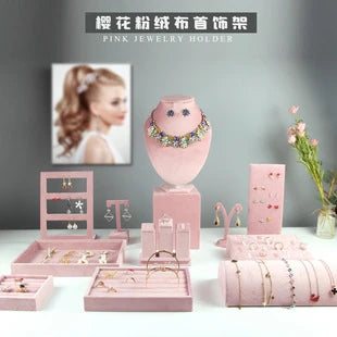 Jewelry Organizer Earring Necklace Display Stand Quality Pink Velvet Ring Tray Pendant Storage Plate Watch Bracelet Holder