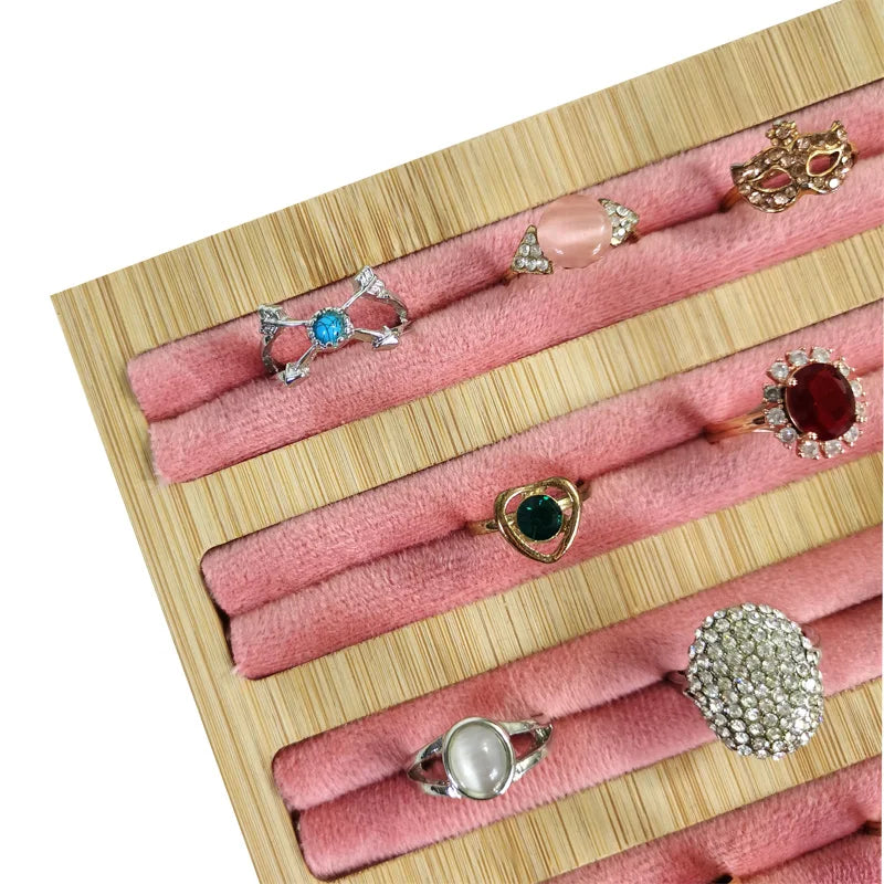 Natural Wood Square Earrings Rings Display Tray Jewelry Storage Plate Store Exhibitors Counter Showcase Props