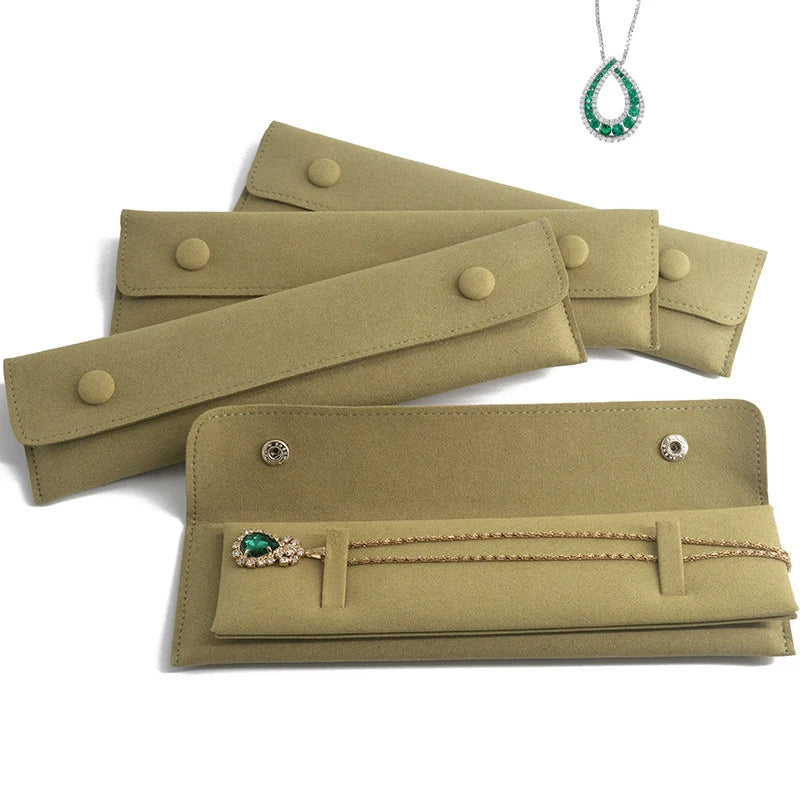 Creative Grass Green Necklace Storage Bag Microfiber Portable Bracelet Snap Collection Bag Jewelry Storage Bag