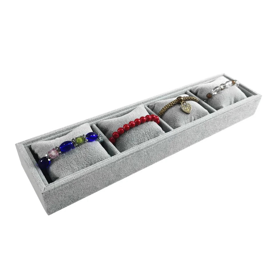 4 Grids Watch Bracelet Organizer Tray with Mini Pillows Jewelry Storage Plate Chain Watch Display Holder Tray Decorative