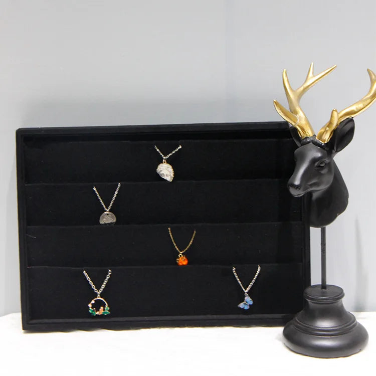 Black Velvet Ring Necklace Display Tray Earring Jade Pendant Storage Plate Large Size Rings Jewelry Organizer Box 35*24Cm