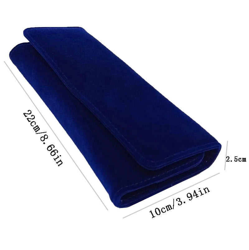 Dark Blue Velvet Jewelry Storage Roll Bag Ring Earring Holder for Jewelry Exhibitors Luxury Clutch Pouch with Snap Button