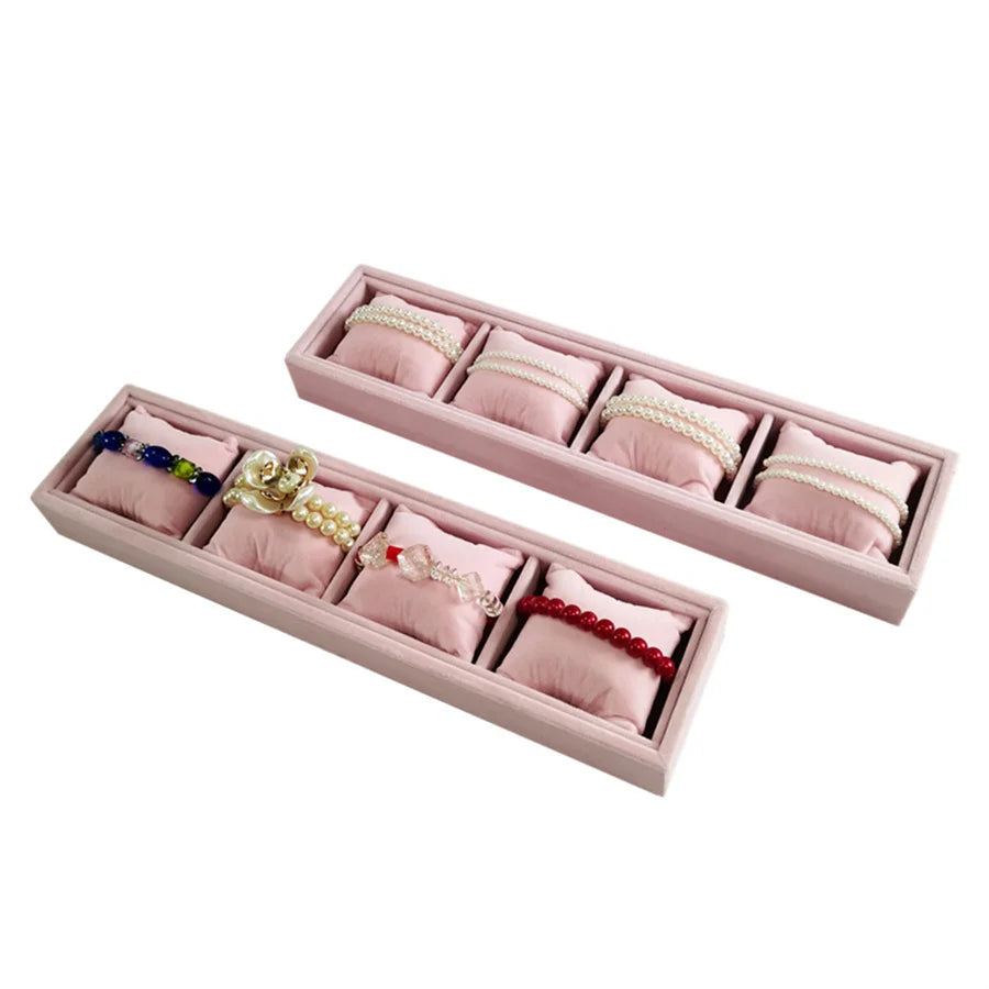 4 Grids Watch Bracelet Organizer Tray with Mini Pillows Jewelry Storage Plate Chain Watch Display Holder Tray Decorative