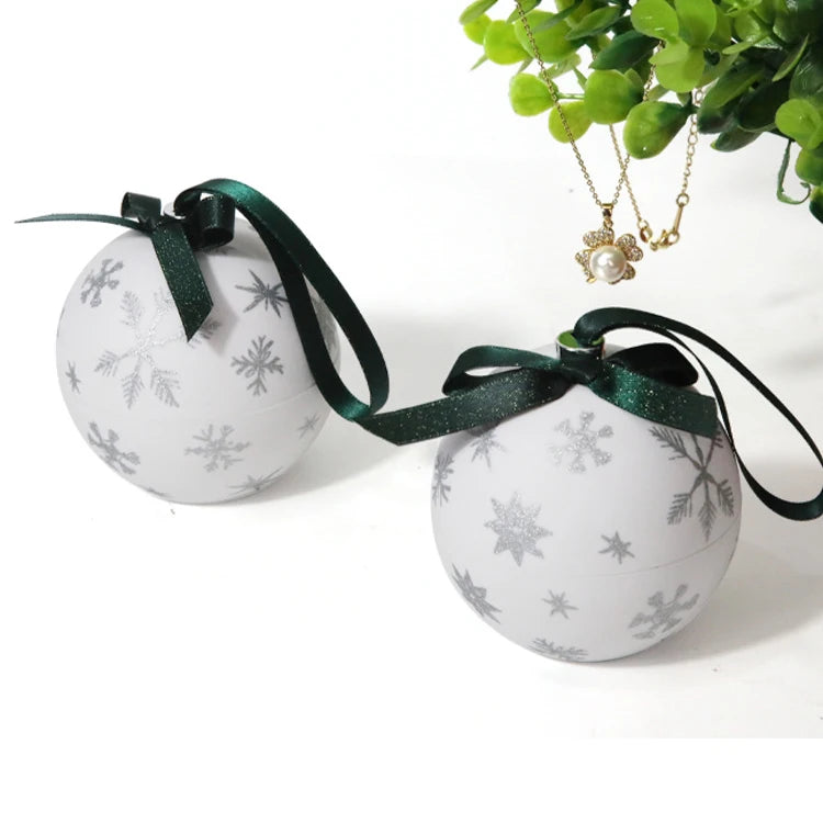 Christmas Ball Shaped Jewelry Box with Snowflake Pattern Surprise Gift Packaging Box Propose Ring Pendant Storage Hoder