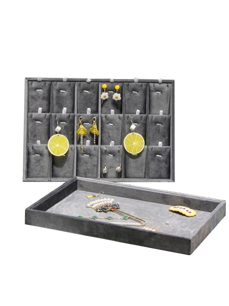 Dark Gray Velvet Tray for Jewelry Ring Bracelet Necklace Storage Organizer Earrings Pendant Holder Jewelry Packaging Trays