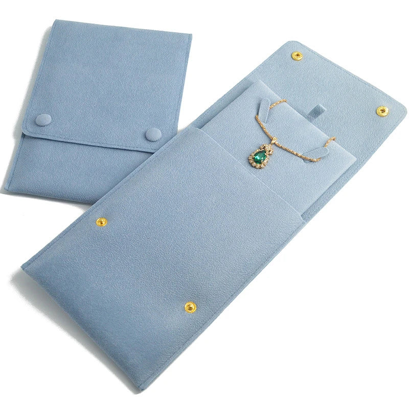 New High-End Microfiber Jewelry Necklace Bag Pearl Storage Bag Portable Jewelry Roll Pendant Bag Snap Bag