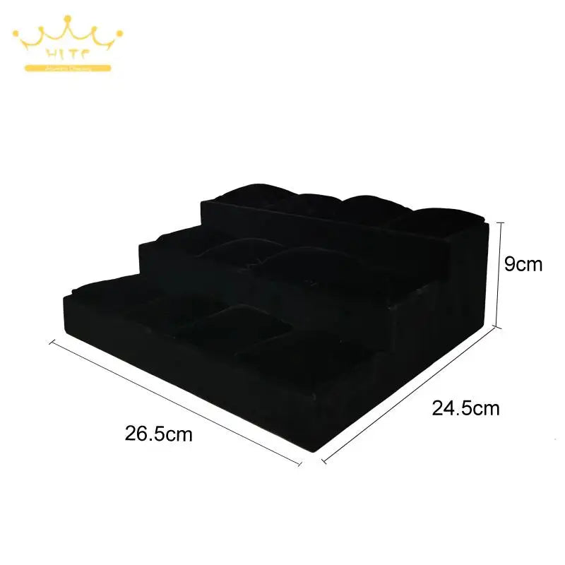 3-Layer Ladder Watch Display Tray with Pillows 12 Girds Bracelet Holder Pretty Rose Red Jewelry Trays Jade Bracelet Organizer