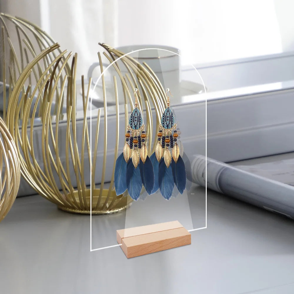 Acrylic Earrings Organizer Ear Studs Display Rack Arch Show with Wooden Bases Personal Dressing Table Jewelry Storage Rack