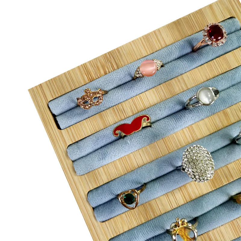 Natural Wood Square Earrings Rings Display Tray Jewelry Storage Plate Store Exhibitors Counter Showcase Props