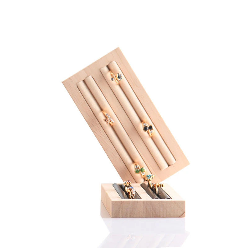Natural Wood Square Earrings Rings Display Tray Jewelry Storage Plate Store Exhibitors Counter Showcase Props