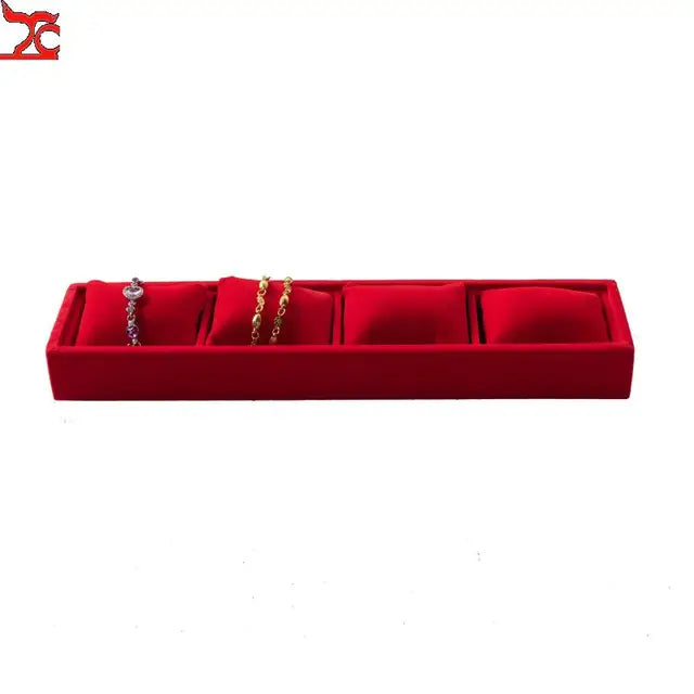 4 Grids Watch Jewelry Display Tray With Soft Pillow Holder Bracelet Chain Earring Storage Tray Earring Ring Organizer Showcase