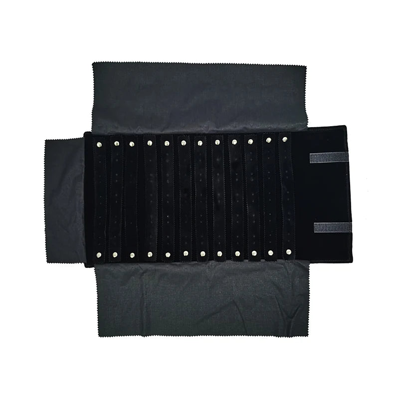 High-Capacity Earring Storage Roll Bag Black Velvet Jewelry Display Storage Bag 60 Pairs Stud Earrings Roll Organizer Cases