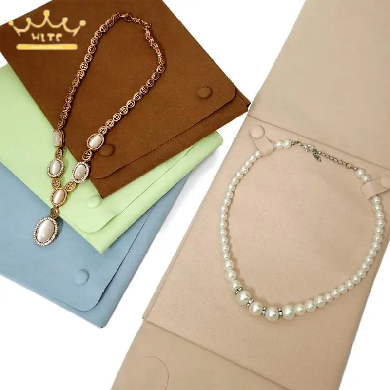 Microfiber Jewelry Display Pouch Pearl Neckalce Organizer Chain Storage Bag for Exhibition Green Blue Brown Available