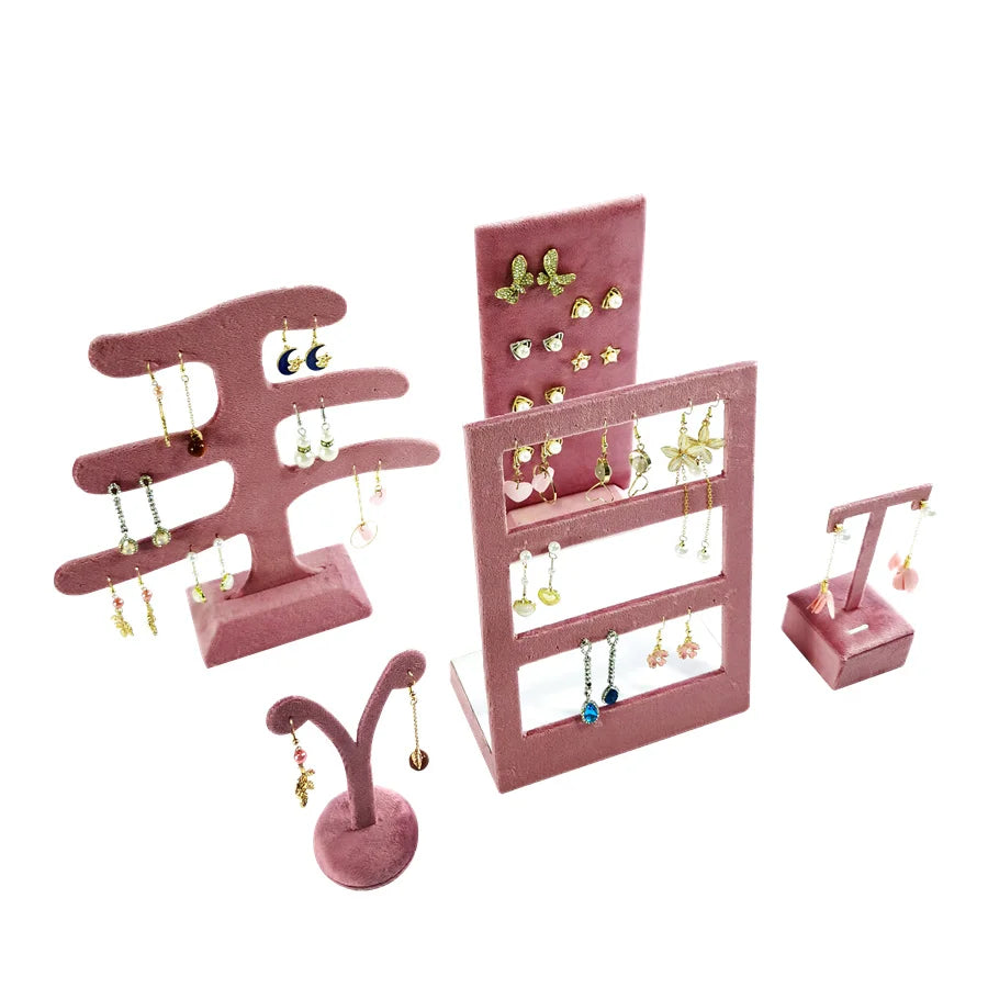 Pink Velvet Jewelry Organizer Trays Earrings Rings Holder Stud Ear Watch Bangle Storage Tray Jewelry Counter Jewelry Display