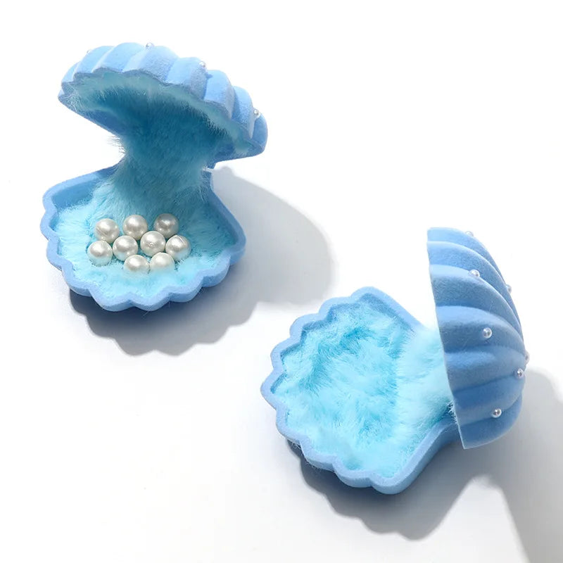 Blue Shell Shaped Jewelry Box Small Ear Stud Holder Pearl Earrings Rings Organizer Case Beautiful Small Gift Packaging Boxes