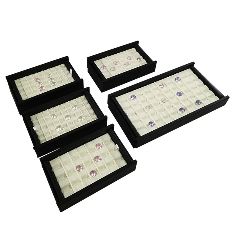 Jewelry Gem Stone Display Holder Loose Diamond Storage Case V Groove Jar Gemstone Size Selecting Tray White Leather