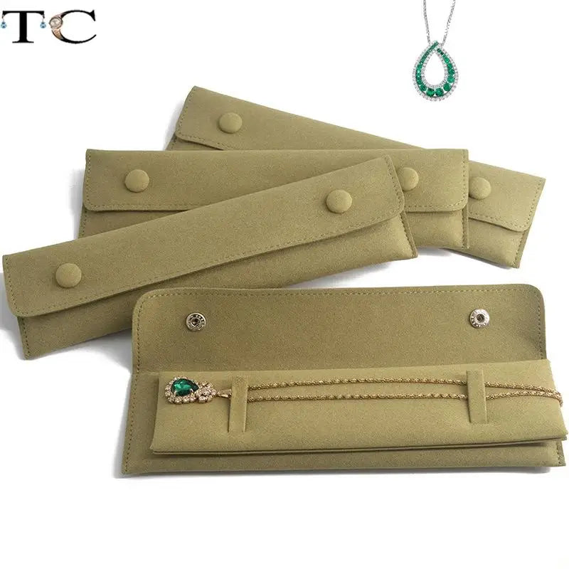 Creative Grass Green Necklace Storage Bag Microfiber Portable Bracelet Snap Collection Bag Jewelry Storage Bag