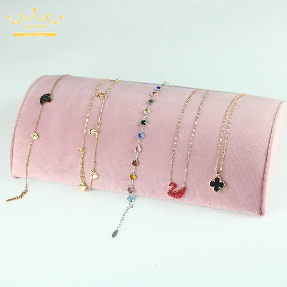 Jewelry Organizer Earring Necklace Display Stand Quality Pink Velvet Ring Tray Pendant Storage Plate Watch Bracelet Holder