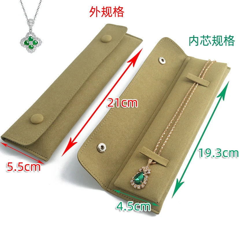 Creative Grass Green Necklace Storage Bag Microfiber Portable Bracelet Snap Collection Bag Jewelry Storage Bag