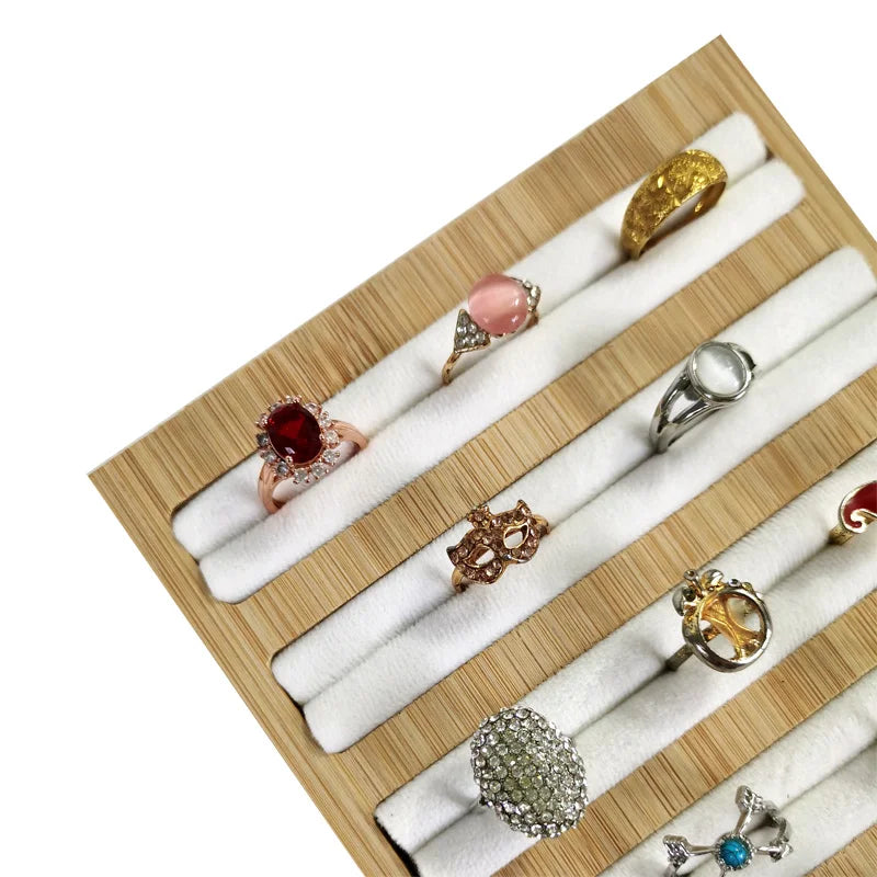 Natural Wood Square Earrings Rings Display Tray Jewelry Storage Plate Store Exhibitors Counter Showcase Props