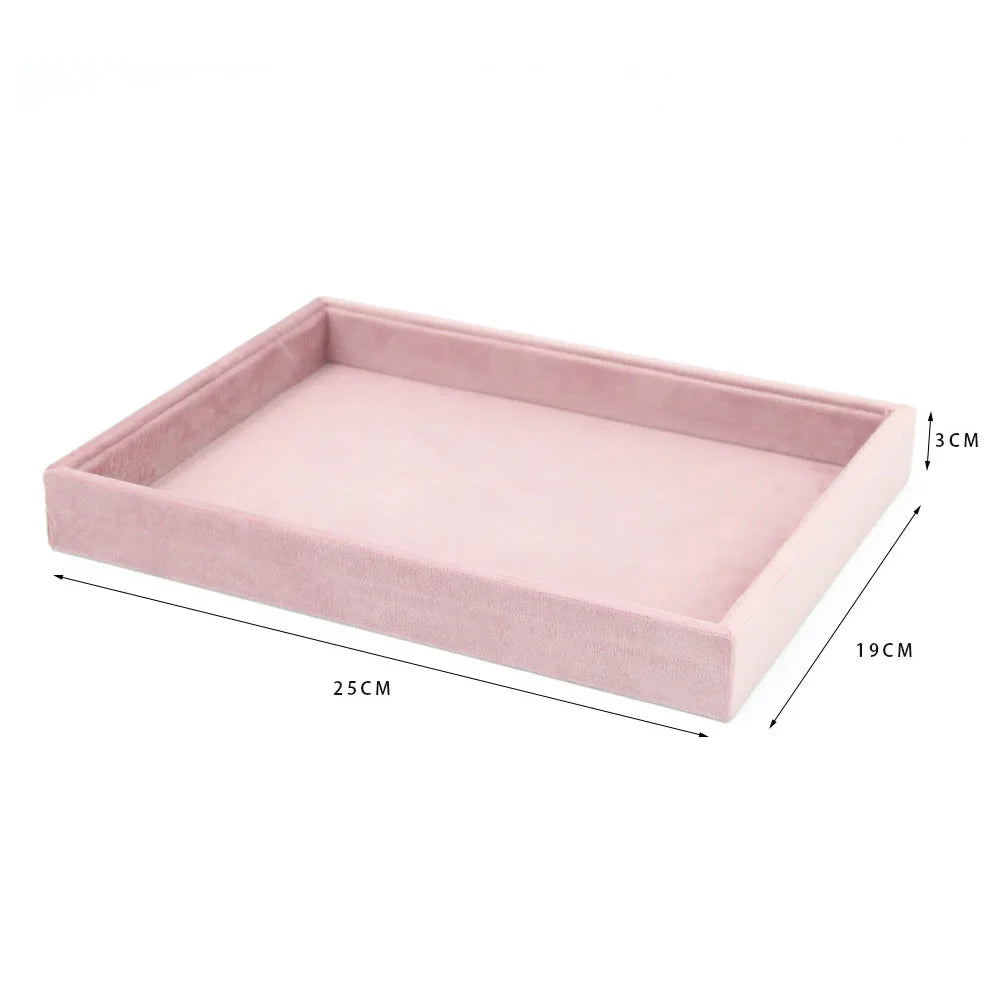 Jewelry Organizer Earring Necklace Display Stand Quality Pink Velvet Ring Tray Pendant Storage Plate Watch Bracelet Holder