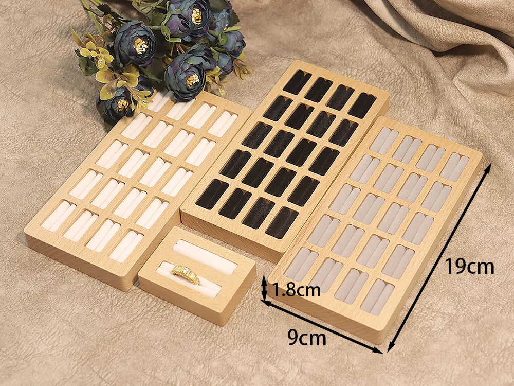 High-Capacity 20/30/42 Slots Ring Display Tray Wood Ring Ear Studs Storage Packaging Case Jewelry Exhibitors Dipslay Props