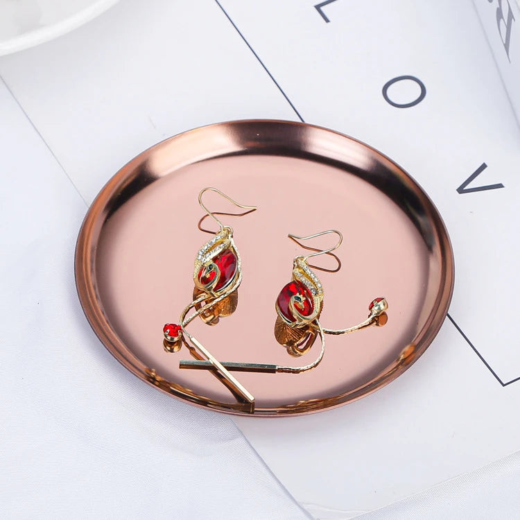 Stainless Steel Round Jewelry Display Tray Desktop Cosmetics Storage Tray Jewelry Photo Prop Tray