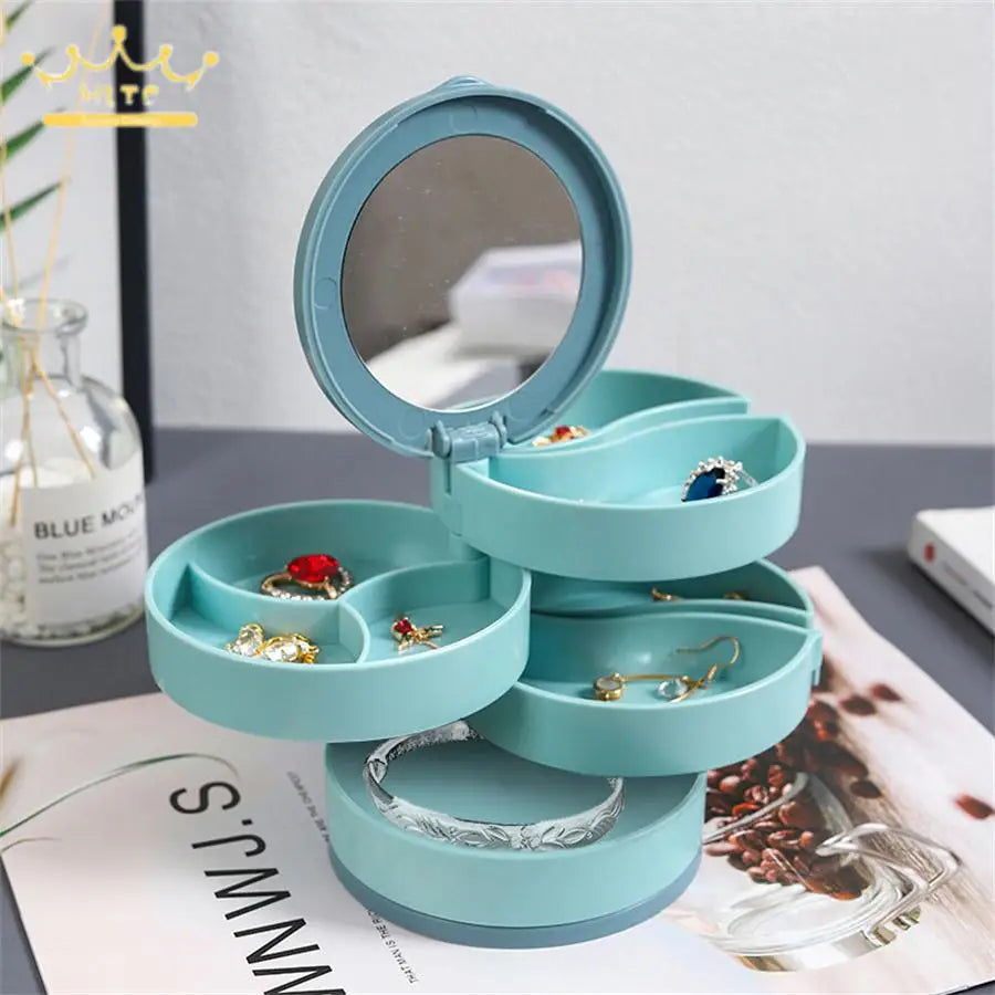 4-Layer Rotating Jewelry Storage Box Necklace Earrings Ring Organizer Holder Multi-Layer Plastic Small Items Packaging Box