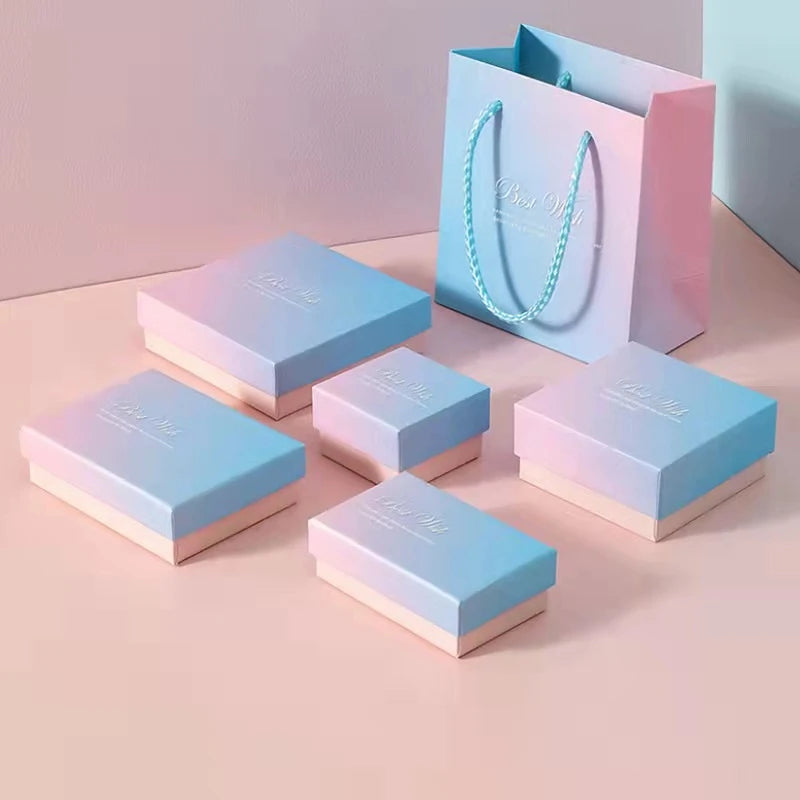 Pink Blue Jewelry Boxes Ring Earrings Gift Box Jewelry Organizers Gradient Storage Case Necklace Bracelet Packing Box Tote Bag
