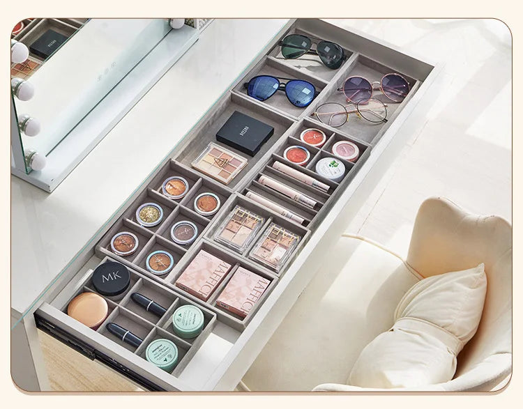 Dressing Table Drawer Storage Tray Hair Clip Lipstick Jewelry Collection Plate Gray Fabric Necklace Pendant Rings Holder