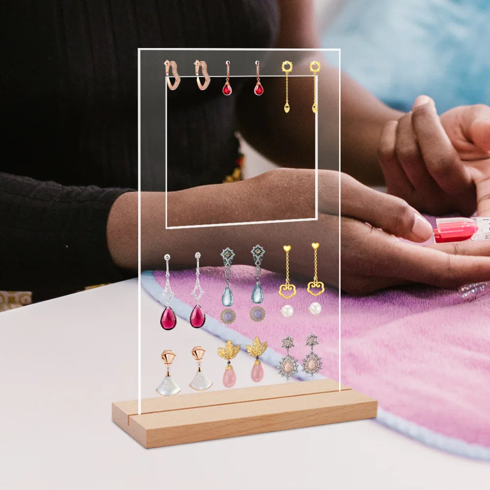Acrylic Earrings Organizer Ear Studs Display Rack Arch Show with Wooden Bases Personal Dressing Table Jewelry Storage Rack