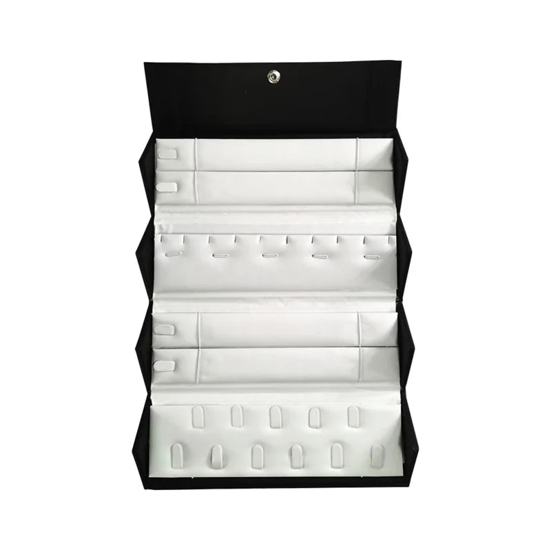 1 Piece Black Pu Jewelry Display Storage Case Pendant Chain Bracelet Organizer Casket Ring Earring Protection Travel Roll Bag
