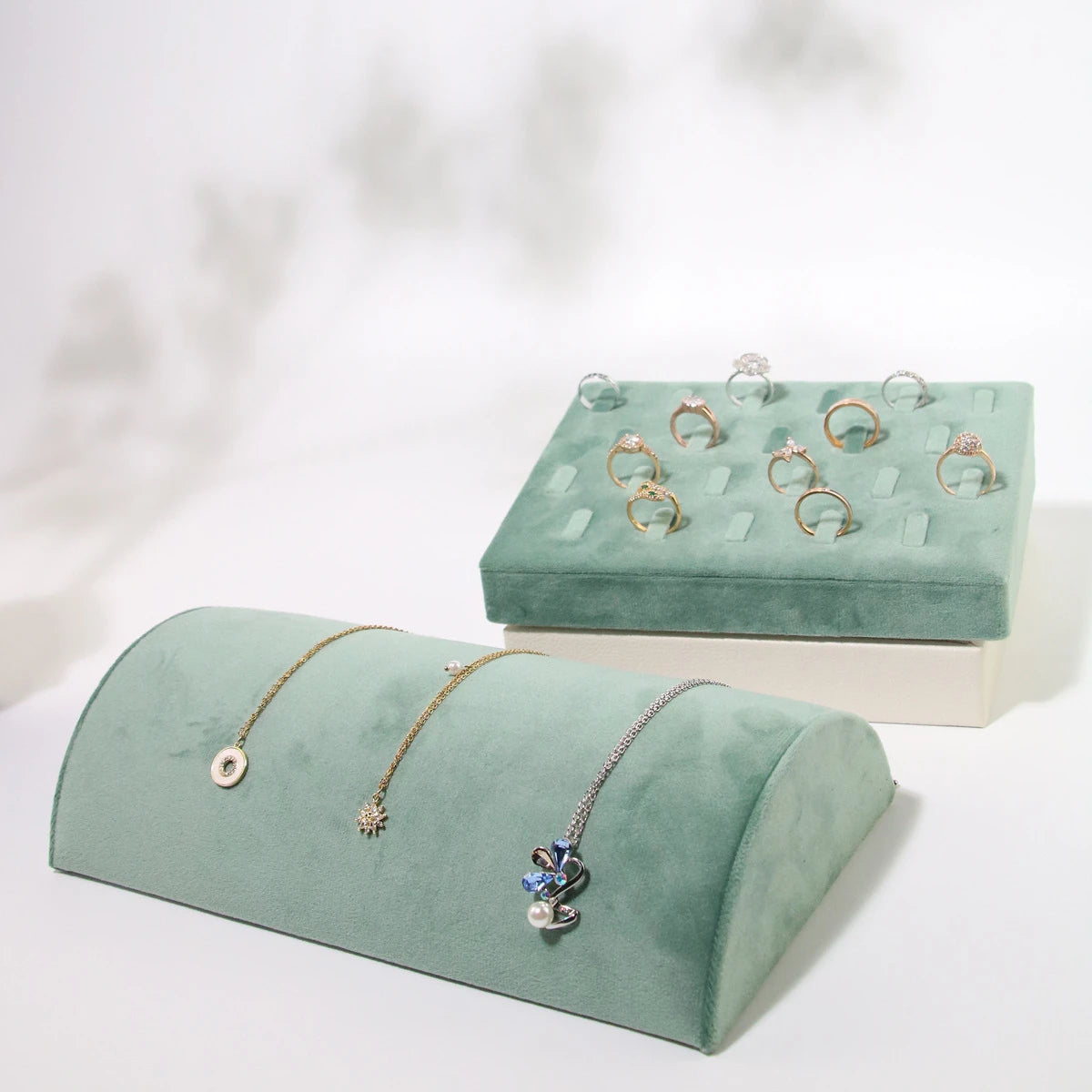 Jewelry Organizer Earring Necklace Display Stand Quality Pink Velvet Ring Tray Pendant Storage Plate Watch Bracelet Holder
