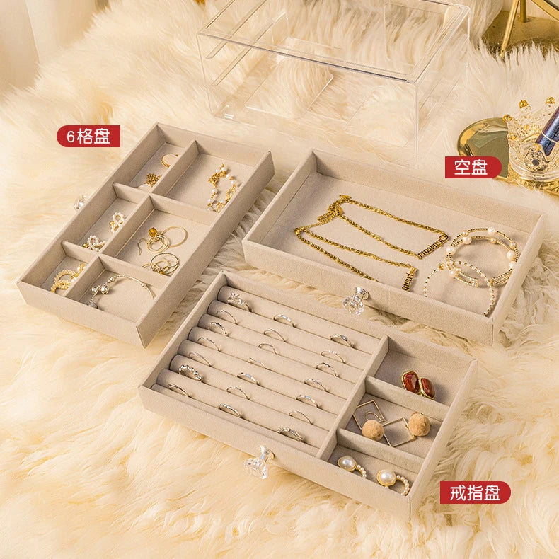 Dust-Proof Clear Acrylic Drawer Box 3 Layer Jewelry Earrings Ring Storage Case with Velvet Tray Bracelet Packaging Boxes