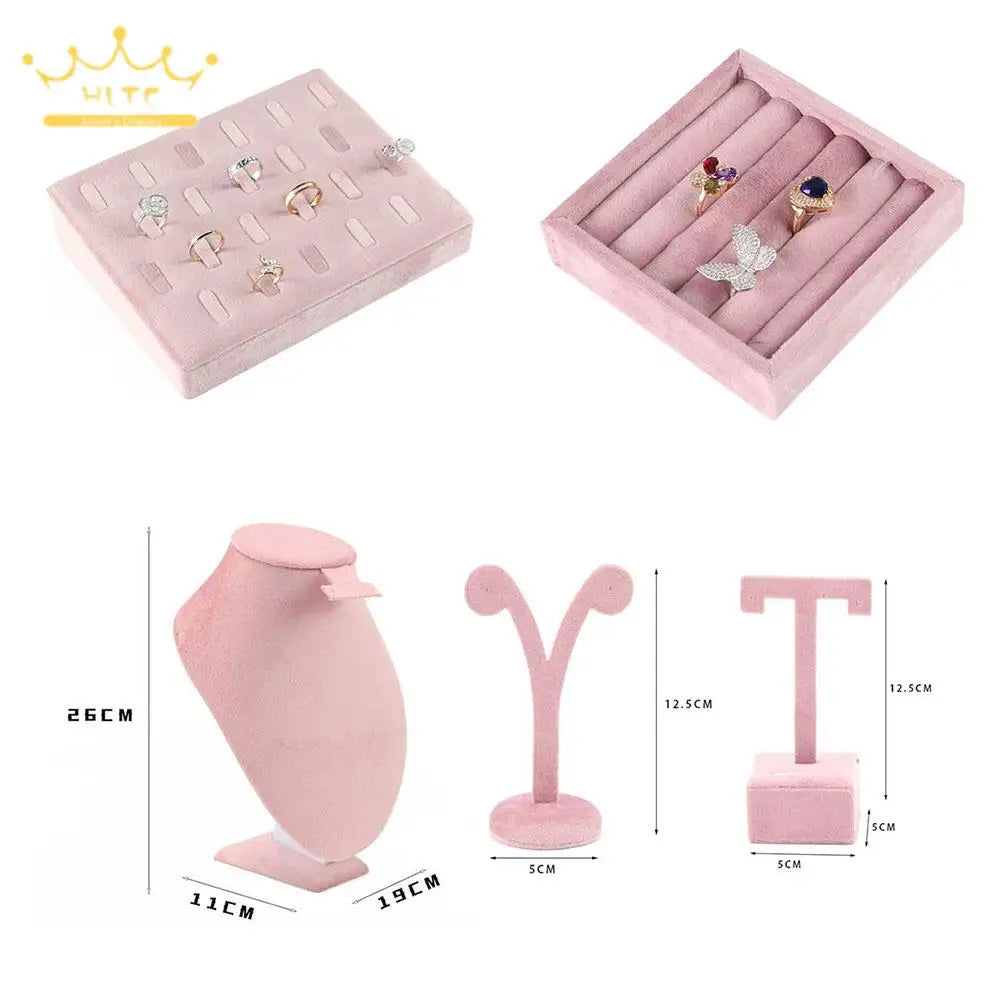 Jewelry Organizer Earring Necklace Display Stand Quality Pink Velvet Ring Tray Pendant Storage Plate Watch Bracelet Holder