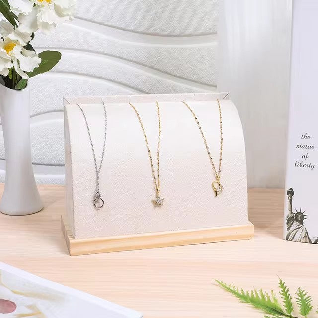 Solid Wood Base Necklace Display Stand Premium Velvet PU Leather Pendant Display Holder Jewelry Rack for Retail Home Showcase