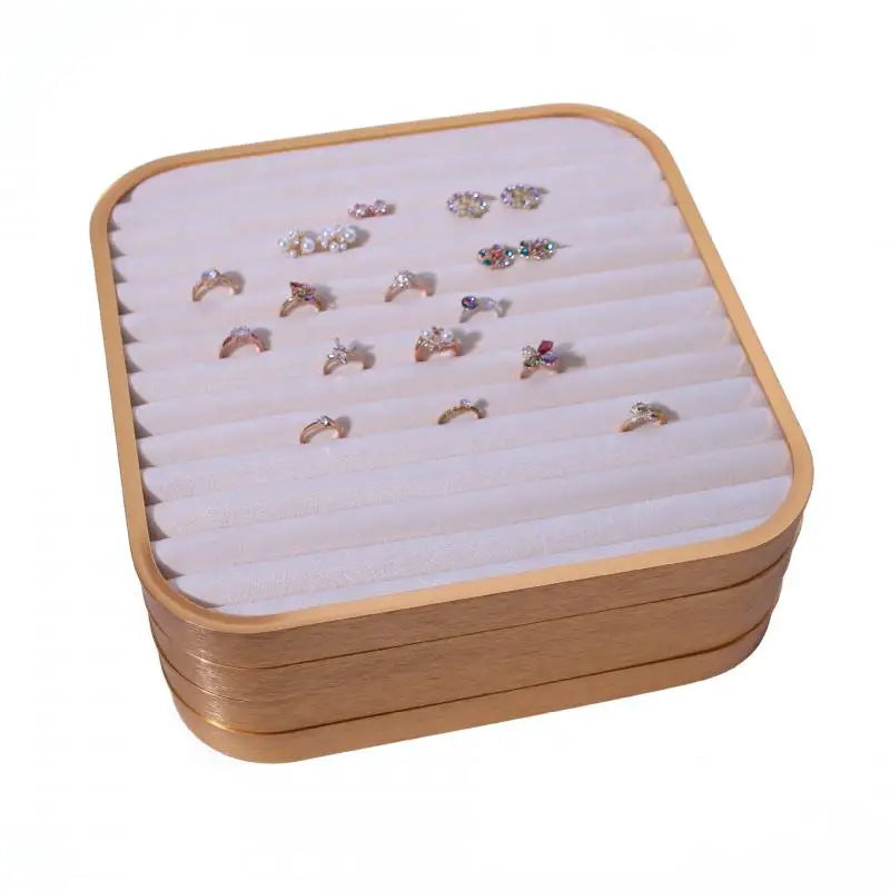 High End Metal Framed Jewelry Plate Rectangular Ring Earring Tray Circular Thin Bracelet Jewelry Display Storage Board Counter