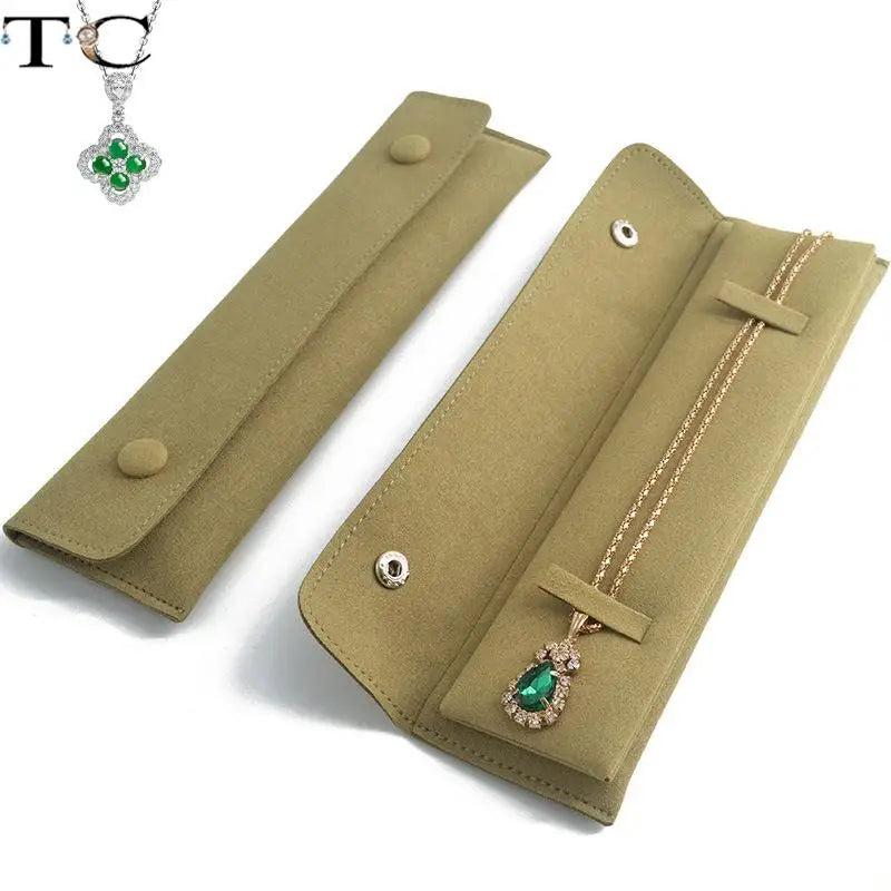 Creative Grass Green Necklace Storage Bag Microfiber Portable Bracelet Snap Collection Bag Jewelry Storage Bag