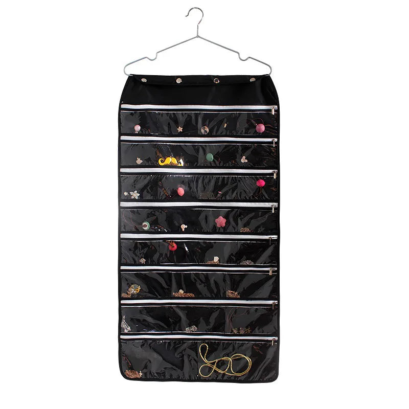 Hanging Double-Sided Zipper Jewelry Storage Bag Small Jewelry Storage Pouch Earring Necklace Hairpin Holder 56 Girds Hanging Bag