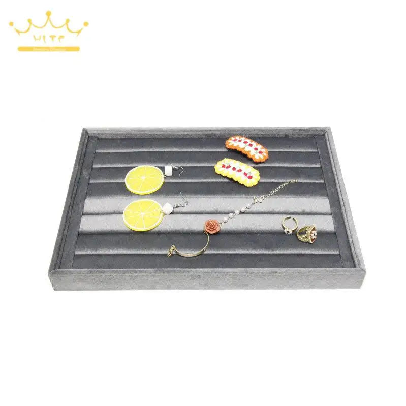 Dark Gray Velvet Tray for Jewelry Ring Bracelet Necklace Storage Organizer Earrings Pendant Holder Jewelry Packaging Trays