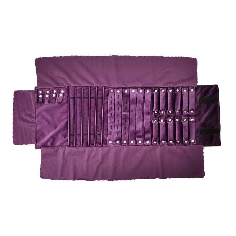 Purple Velvet Lengthening Set Jewelry Roll Bag Pearl Necklace Rings Storage Pouch Watch Bracelet Organizer Jewelry Bags 74*24Cm
