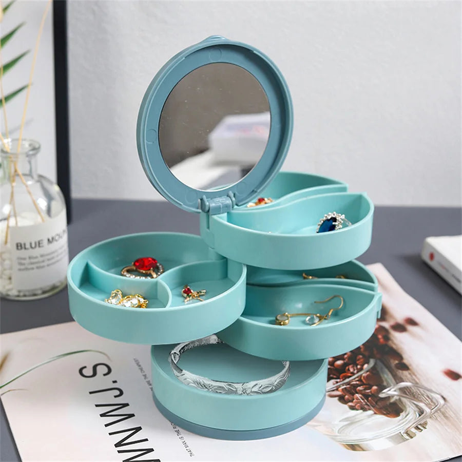 4-Layer Rotating Jewelry Storage Box Necklace Earrings Ring Organizer Holder Multi-Layer Plastic Small Items Packaging Box