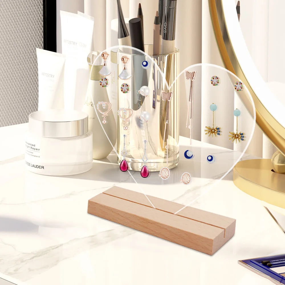 Acrylic Earrings Organizer Ear Studs Display Rack Arch Show with Wooden Bases Personal Dressing Table Jewelry Storage Rack