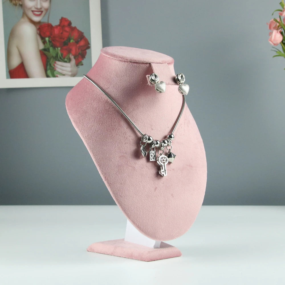 Jewelry Organizer Earring Necklace Display Stand Quality Pink Velvet Ring Tray Pendant Storage Plate Watch Bracelet Holder