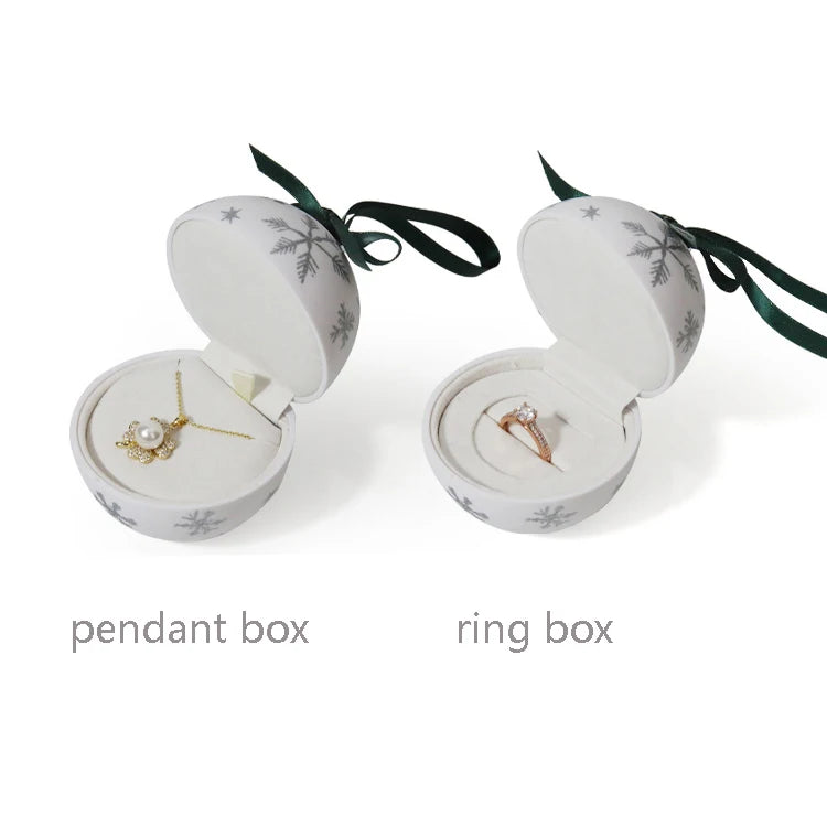 Christmas Ball Shaped Jewelry Box with Snowflake Pattern Surprise Gift Packaging Box Propose Ring Pendant Storage Hoder