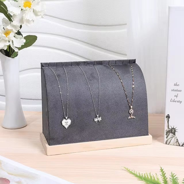 Solid Wood Base Necklace Display Stand Premium Velvet PU Leather Pendant Display Holder Jewelry Rack for Retail Home Showcase